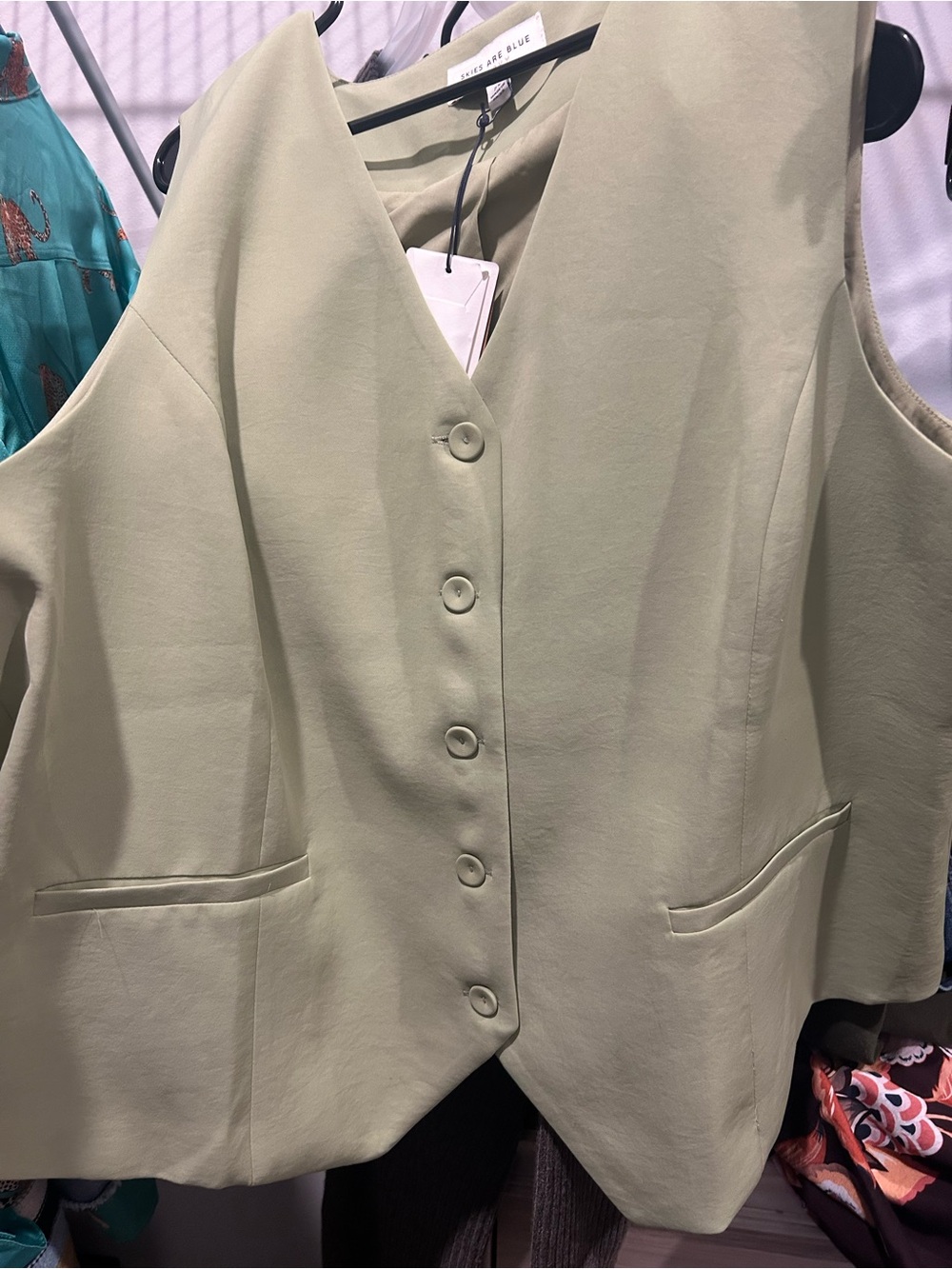 Skies Are Blue Sage Green Button-Front Sleeveless Vest